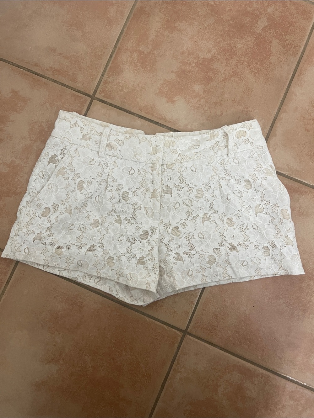 BCBG White Floral Lace High-Rise Shorts